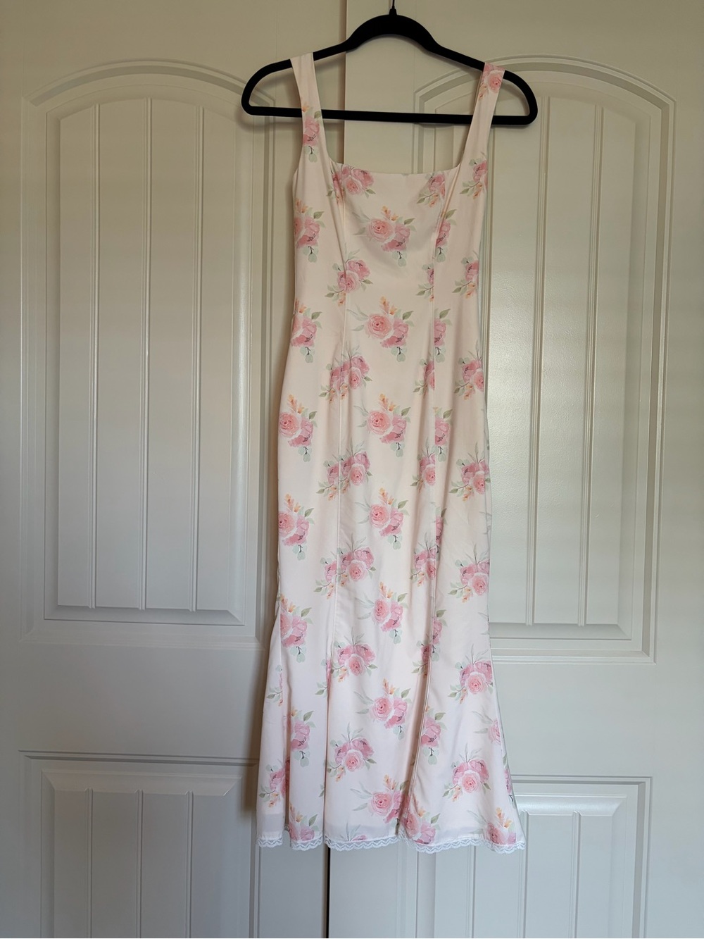 Oh Polly Pink Floral Midi Slip Dress with Lace Trim